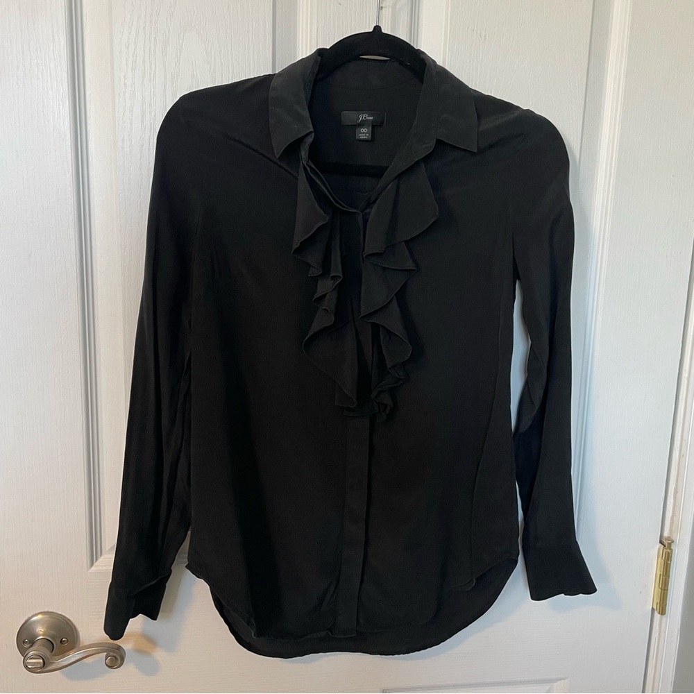J. Crew collection ruffle-front blouse in re-imagined silk in black